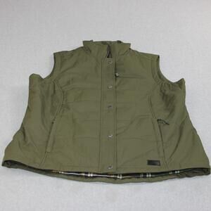 Roots 73 Vest Womens XL Green Quilted Plaid Lined Full Zip Outdoor Heritage
